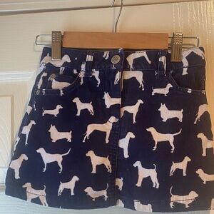 Mini Boden Navy Blue Dog Print Corduroy Skirt Girls 4-5 adjustable waist